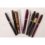 A collection of nine fountain pens including Jackdaw, Watermans, Sheaffer etc
