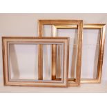 Three giltwood picture frames, rebates 25½" x 36½", 23½" x 39½" and 30" x 36"