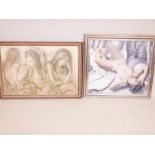 A framed print of a nude, 27" x 24", together with another (2)