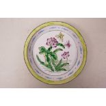 A Canton enamel dish decorated with butterflies and lotus flowers, 5" diameter
