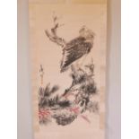 A Chinese watercolour scroll depicting a vulture, 26" x 35"
