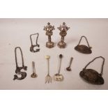 A quantity of small silver and plated items, including five Victorian silver plated decanter labels,