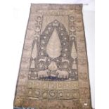 An Indian gilt thread embroidered wall hanging with rosettes, elephants and tiger decoration, A/F