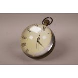 A glass and brass bound ball desk clock, 3½" diameter