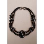 A banded agate bead necklace, 13" long