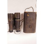 A pair of WWI French military binoculars, 7" long, case A/F