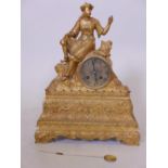 A C19th ormolu mantel clock with chinoiserie decoration, the top with a hunter and dead phoenix, the