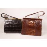 A vintage crocodile skin handbag, 9½" x 8½", and another similar (2)