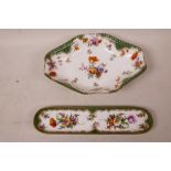 A C19th Dresden porcelain oval octagonal shaped shallow dish, hand painted with flowers within a