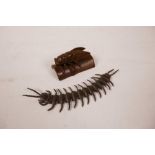A Japanese Jizai style articulated bronze centipede, together with another similar of a cicada on