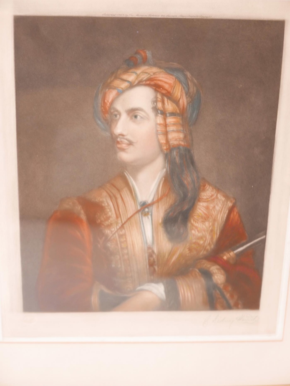 An engraving of Lord Byron after T. Phillips, by G. Sidney Hunt, 11" x 13", together with a - Image 3 of 5