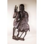 A large Chinese rootwood carving of Shao-Lao riding a deer, losses, 32½" high