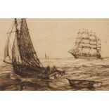 Robert Henry Smith (British, fl.1906-1920), 'Boats Underway off Leigh', etching, signed in pencil in