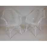 A pair of painted wire work conservatory chairs, c1970