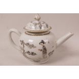 A late C18th/early C19th Chinese export encre de chine porcelain teapot with decoration en grisaille