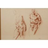 Attributed to Pietro Annignoni, sanguine drawing, male figure studies, monogrammed, 9½" x 13"