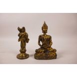 An Indian bronze deity with gilt patina, and another similar, 4" high largest