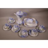 An Art Deco Shelley Queen Anne Blue Iris pattern coffee service comprising coffee pot, cake plate,