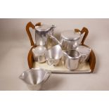 A seven piece Picquot ware tea and coffee service with tray, coffee pot 7" high