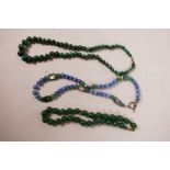 Three hardstone bead necklaces, longest 19"