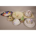 A quantity of Art Deco and commemorative china including a conical sugar sifter, Shelley trio,