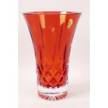 A Waterford Crystal red and clear glass trumpet vase 8" high