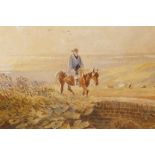 Attributed to David Cox (British, 1783-1859), 'A Gentleman on a Horse Crossing a Bridge', signed