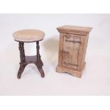 An Indian rustic teak spice cabinet, together with an Edwardian mahogany piano stool, spice