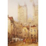 English C19th School, Cathedral Scene, unsigned, watercolour, 11½" x 14"