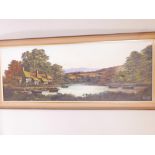 Ken Platt, lakeside scene, oil on canvas, signed, 48" x 18"