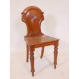 A mahogany hall chair with later painted rowing theme decoration, 32" high