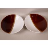 Two Poole Pottery brown Honeycomb and white pattern 10½" shallow bowls