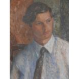 Josephine Jordan, portrait of a boy, oil on millboard, mid C20th, bears label verso, signed