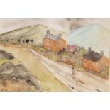Attributed to William Turner, Figure in a Village Street, naive style watercolour, 8" x 12"