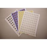 Four Chinese facsimile (replica) stamp sheets decorated with animals of the Zodiac, 9½" x 13"