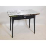 A conservatory table with mirrored mosaic top, single drawer and splay supports, 32" x 19", 27" high
