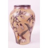An early Martin Brothers of Southall baluster vase decorated with butterflies and flowers, 8"
