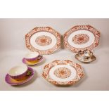 An Aynsley 'Old Derby' pattern cup and saucer, three Minton 'Denmark' serving plates and two