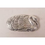 A silver plated vesta case in the form of a swan, 2½" long