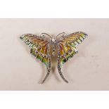 A 925 silver and plique-à-jour brooch in the form of a butterfly, 2½" wide