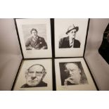 Kevin T. Quinn, four portrait prints of prominent authors, all pencil signed, 9" x 10"