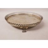 An antique Portuguese silver tray with pierced gallery and supports, hallmark to base, Lisbon 1814/