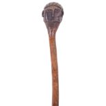 African Tribal Club with Carved Head