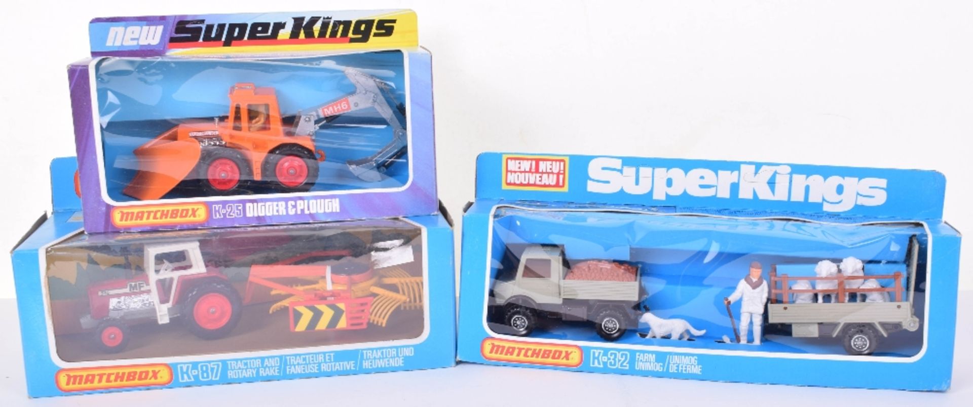 Three Boxed Matchbox Superkings Farm Vehicles