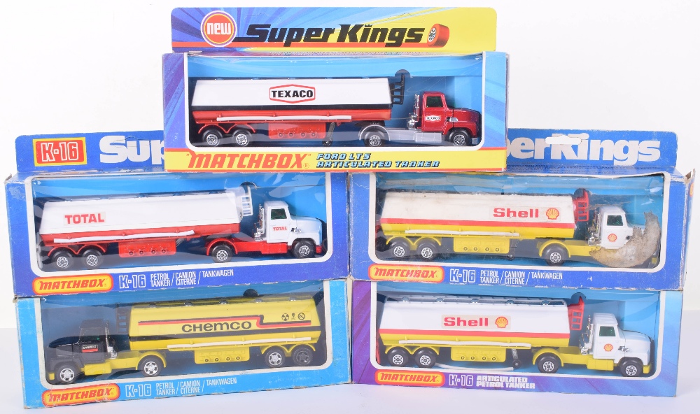 Five Boxed Matchbox Superkings K16 Ford LTS Articulated Tankers