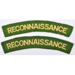 Pair of WW2 Reconnaissance Corps Cloth Shoulder Titles