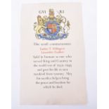 WW2 Lancashire Fusiliers Memorial Scroll