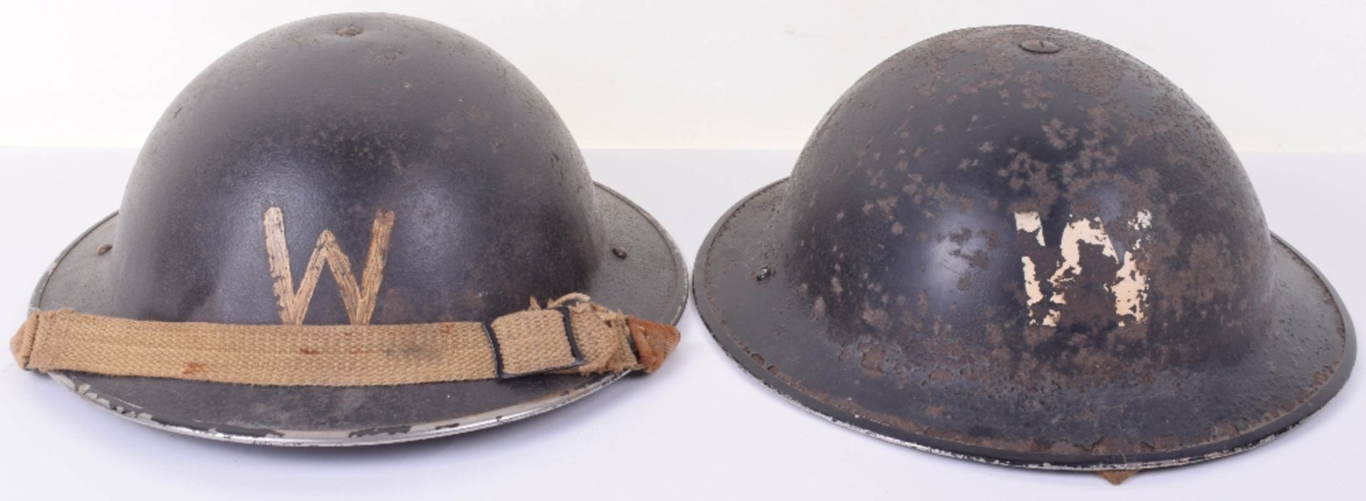 2x WW2 British Home Front Wardens Steel Helmets