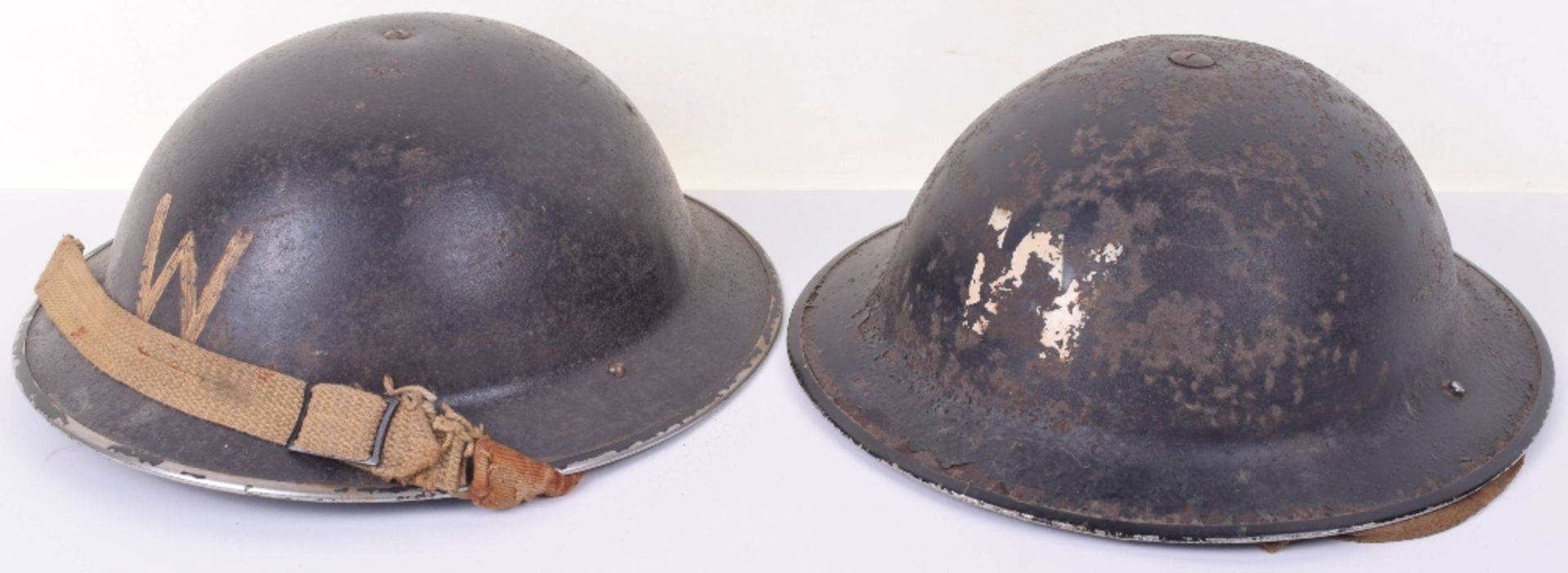 2x WW2 British Home Front Wardens Steel Helmets - Image 2 of 3