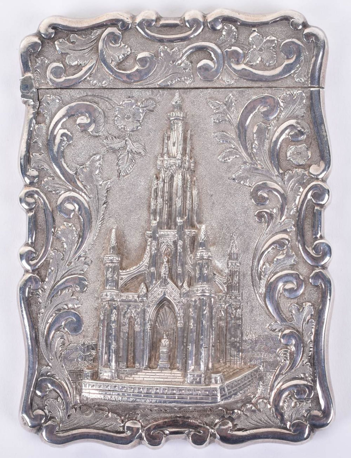 A Victorian silver castle top card case
